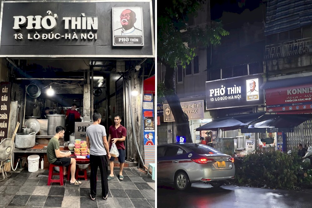 Outside the original Pho Thin at 13 Lo Duc